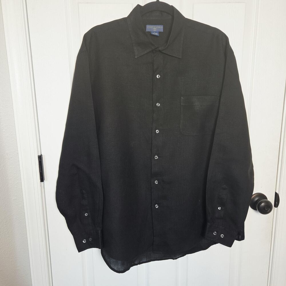 Joseph & Lyman Shirt Mens Large Black Linen Button Up Long Sleeve Pocket